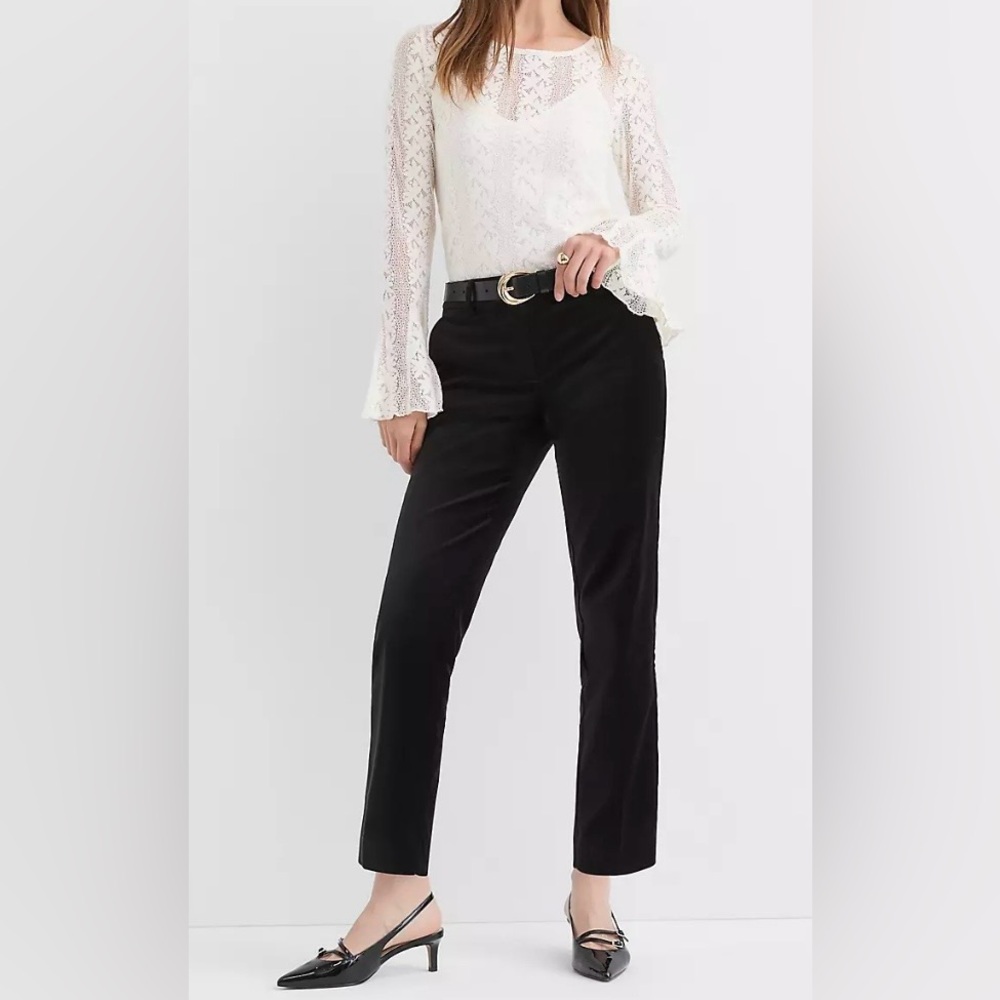 LOFT Black Velvet Velour Slim Straight Womens Plus Ankle Crop Trouser Pant Slack